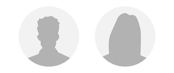 Flat illustration in grayscale. A man and a woman. Avatar, user profile, person icon, profile picture. Suitable for social media profiles, icons, screensavers and as a template.