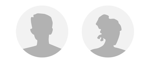 Flat illustration in grayscale. A man and a woman. Avatar, user profile, person icon, profile picture. Suitable for social media profiles, icons, screensavers and as a template.