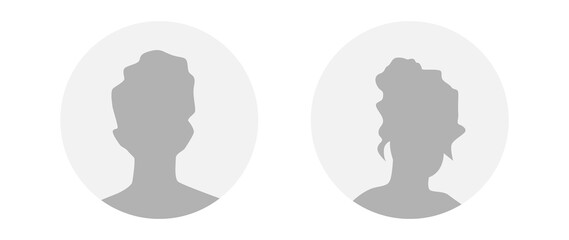 Flat illustration in grayscale. A man and a woman. Avatar, user profile, person icon, profile picture. Suitable for social media profiles, icons, screensavers and as a template.