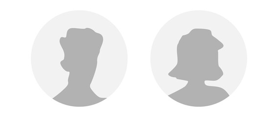 Flat illustration in grayscale. A man and a woman. Avatar, user profile, person icon, profile picture. Suitable for social media profiles, icons, screensavers and as a template.