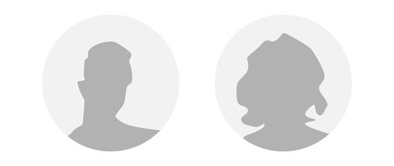 Flat illustration in grayscale. A man and a woman. Avatar, user profile, person icon, profile picture. Suitable for social media profiles, icons, screensavers and as a template.
