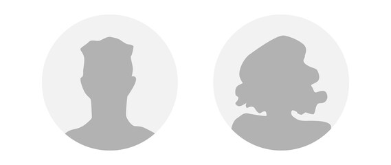 Flat illustration in grayscale. A man and a woman. Avatar, user profile, person icon, profile picture. Suitable for social media profiles, icons, screensavers and as a template.