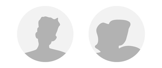 Flat illustration in grayscale. A man and a woman. Avatar, user profile, person icon, profile picture. Suitable for social media profiles, icons, screensavers and as a template.