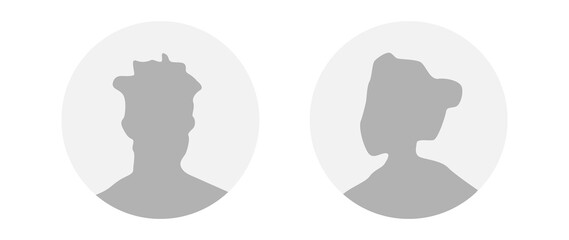 Flat illustration in grayscale. A man and a woman. Avatar, user profile, person icon, profile picture. Suitable for social media profiles, icons, screensavers and as a template.