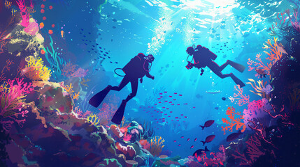 Obraz premium Scuba diver and underwater world with beautiful view