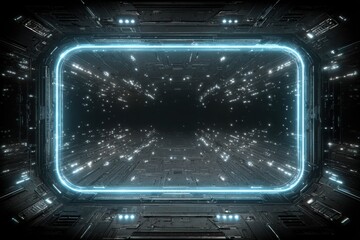 Obraz premium Futuristic portal with glowing frame and light streaks inside