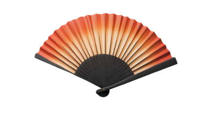 Japanese brown paper fan isolated on white background or transparent PNG, featuring delicate folds and traditional wooden ribs.

