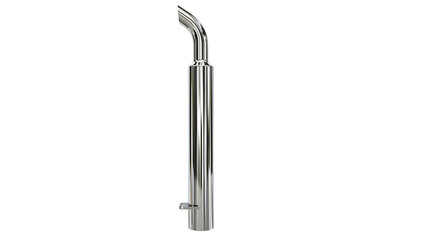 A brand new, shiny chrome exhaust stack for a heavy-duty semi-truck, isolated on a clean white background.