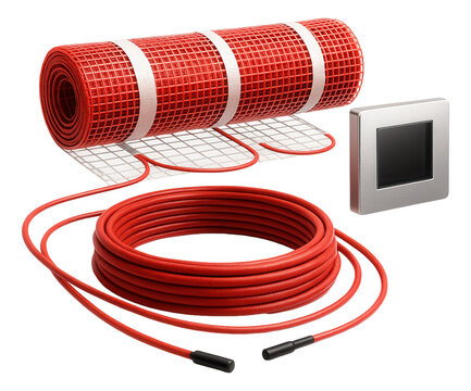 An electric underfloor heating kit with a customizable cable length, perfect for fitting irregularly shaped rooms in a house.