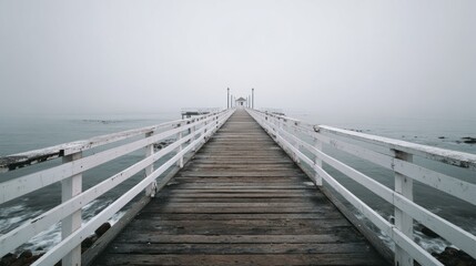 Obraz premium Wooden pier stretching into calm ocean, a serene escape into simplicity and peace 