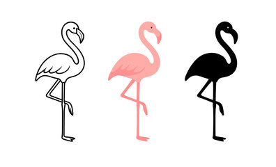 Obraz premium Stylized flamingos: minimalistic black, white, and pink design