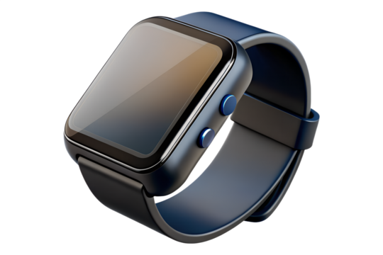Sleek blue smartwatch showcases modern design on a transparent background, ideal for tech enthusiasts and digital lifestyle promotions.