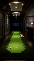 Indoor Putting Green: An elegant, fun space for practicing golf in the comfort of home.