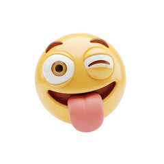 Playful Yellow Emoji with Wink and Tongue Extended on a Transparent Background