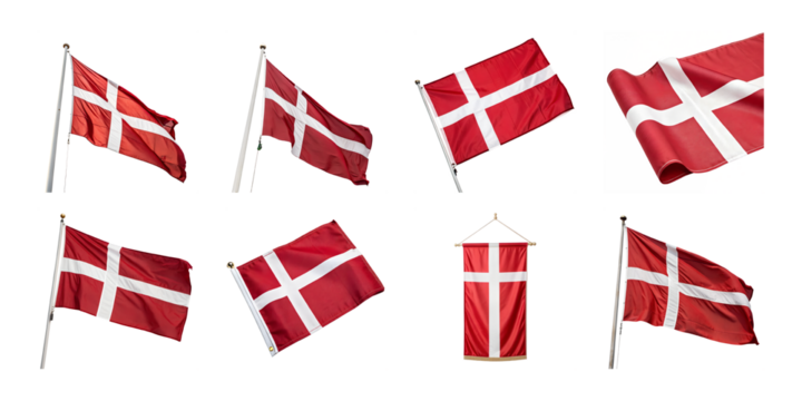 A collection of images showcasing the danish flag isolated on transparent background