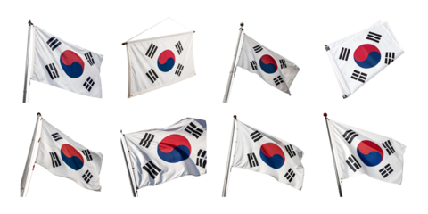 A set of south korean flags, isolated on transparent background