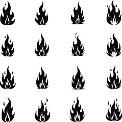 Black silhouette fire flame icons set graphic design