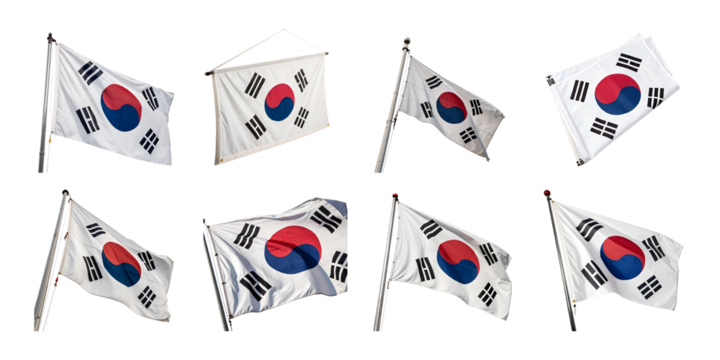 A set of south korean flags, isolated on transparent background