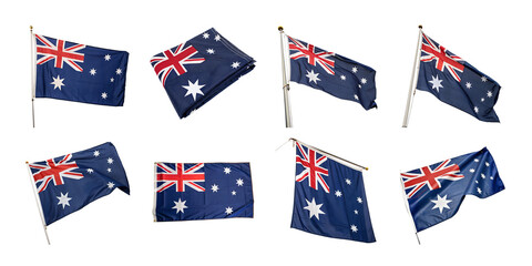 A collection of australian flags isolated on transparent background