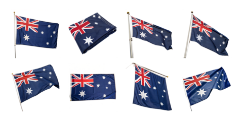 A collection of australian flags isolated on transparent background