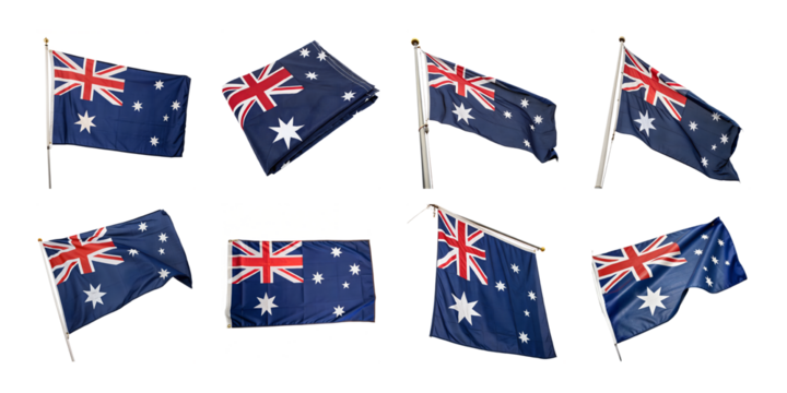 A collection of australian flags isolated on transparent background