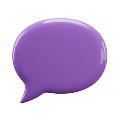 Glossy purple speech bubble with a smooth surface and hollow center, rendered in 3D style and isolated on white — symbolizing conversation, messaging, or chat communication.

