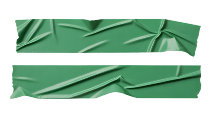 Green adhesive torn paper tape isolated on transparent background