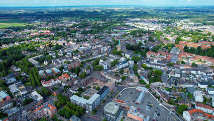 Aerial view of the old town Viersen in Germany on a cloudy noon in spring	
