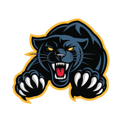 Fototapeta premium Aggressive black panther mascot design with open mouth and large claws in a vector style
