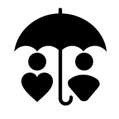 Heart and person silhouettes under umbrella icon, protection and care symbol