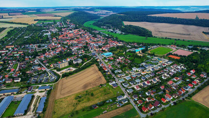 Aerial view of the old town Nebra in Germany on a sunny afternoon in spring	
