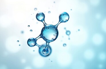 Abstract 3D render of blue water molecules floating. Clean, clear molecular structure, science, chemistry, biology, healthcare, medicine, technology, eco, environment.
