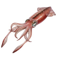 A detailed illustration captures the intricate beauty of a single squid, showcasing its unique anatomy and marine environment. 