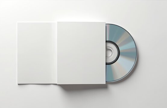 3D render of CD disc with blank carton packaging cover template mock up. Digipak case of cardboard with CD drive, white blank area for branding, design or text. Music storage or software.