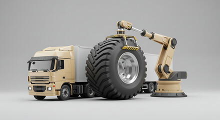 A conceptual 3D rendering illustrating the future of automotive manufacturing and logistics,