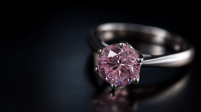 Elegant pink diamond ring jewelry showcase high-end retail store luxurious environment close-up view exquisite design for engagement