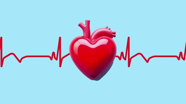 heart and heartbeat line pulse flat icon motion for medical health at blue background. Hospital logo, vector illustration 