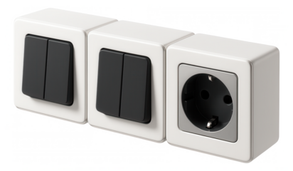 A modular switch and outlet block system, customizable for flexible living room configurations in loft apartments.