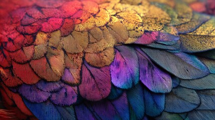 Closeup of vibrant multicolored bird feathers for wildlife texture detail nature photography abstract design layout concept