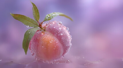 Refreshing peach in raindrops nature close-up vibrant colors soft focus natural beauty fruit photography