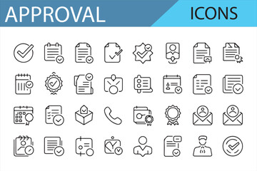 Various Approval Icons for Verified Documents, Confirmation, and Business Management