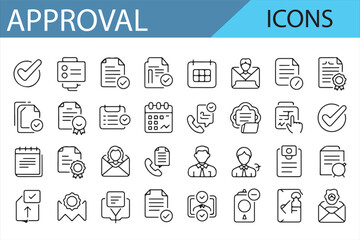 Collection of Approval, Certificate, Checkmark, and Document Icons for Business