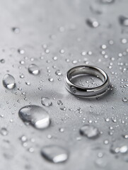 Elegant wedding ring surrounded by water droplets close-up photography indoor setting macro perspective love and commitment concept