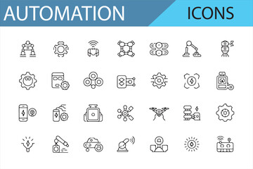 Collection of Automation, Robotics, and Industrial Icons for AI and Manufacturing