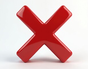 Bright red X symbol against white backdrop. Rejection negation cancellation concept. Mark means wrong, error, disapproval. Negative sign, stop, delete, no, forbidden, denied, decline. Cross out,
