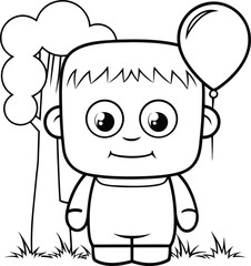 cute frankenstein with balloon  add grass and a tr.eps