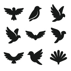 Obraz premium Bird Wing Icon Set. Solid, filled icon set of bird wing positions: wings spread, wings folded, upward flap, downward flap,