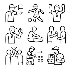 Coaching Actions Icons. Solid, filled icon set of coaching actions: giving instructions, demonstrating techniques, cheering,