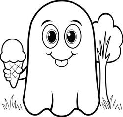 Obraz premium cute ghost eating ice cream add grass and a tree .eps