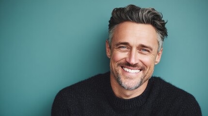 Obraz premium Smiling middle-aged man in casual wear, radiating warmth and approachability 